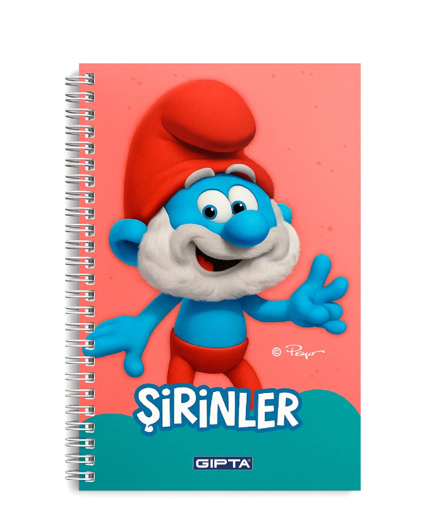 GIPTAGıpta Şirinler Karton Kapak Spiralli Not Defteri A6 80 Çizgili 1 Adet (7800)