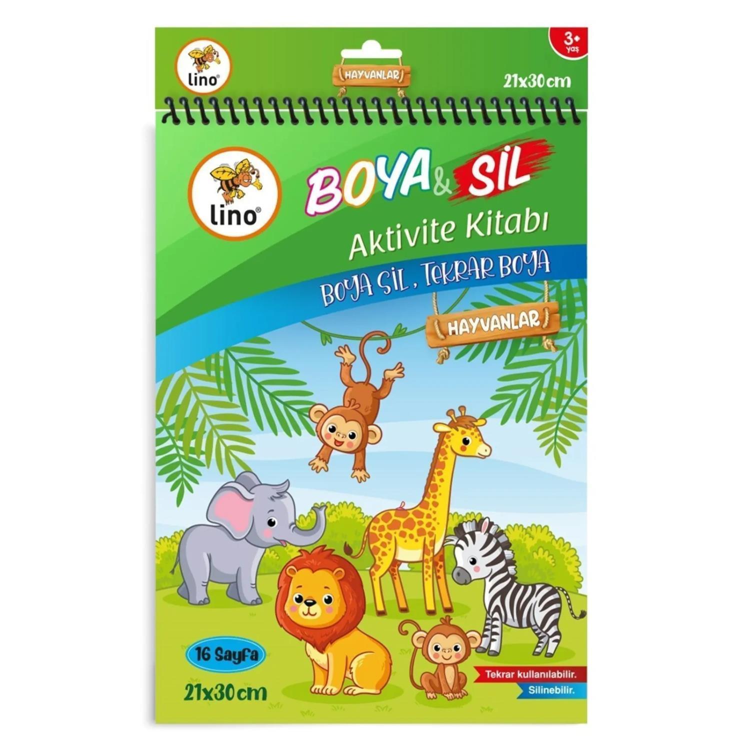 LinoLino A4 Boya Sil Aktivite Kitabı 16 Sayfa Hayvanlar (BS-1006)