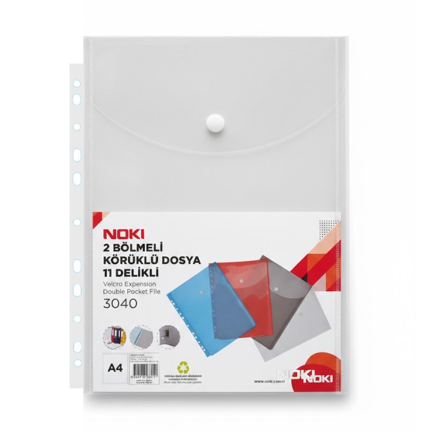 NokiNoki 2 Bölmeli 11 Delikli Körüklü Dosya Şeffaf (3040)