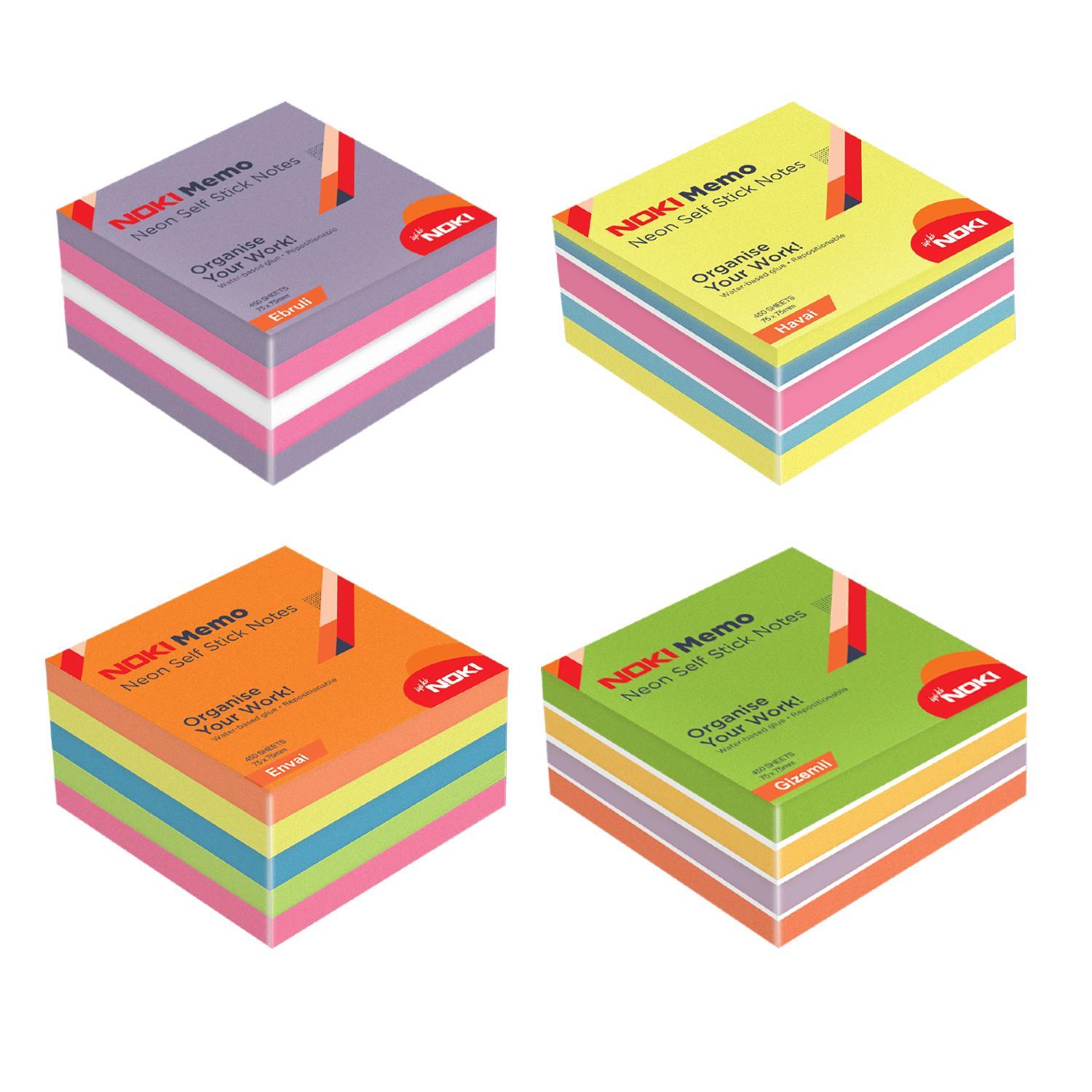 NokiNoki 75x75 Neon Havai Envai Gizemli Ebruli Yapışkanlı Küp Blok 450 sayfa