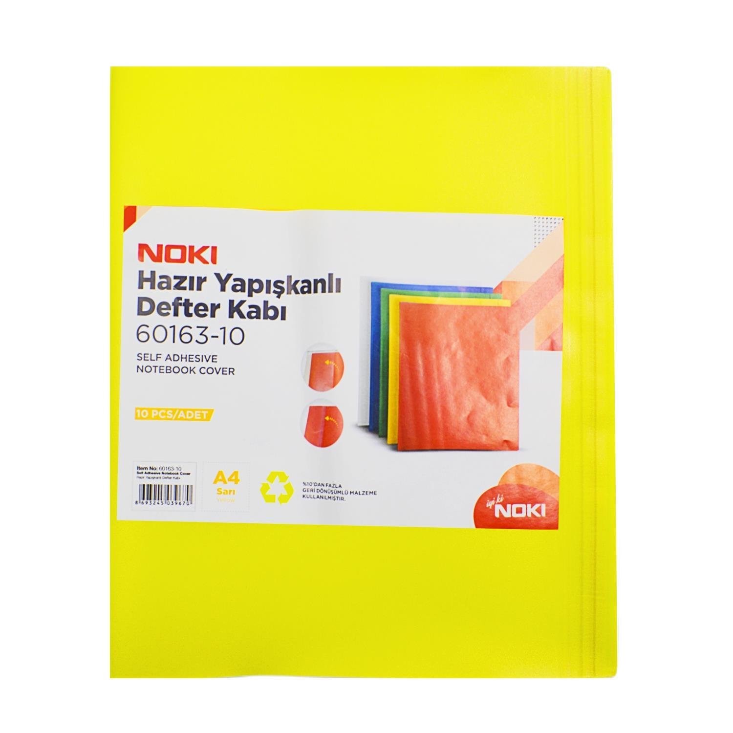 NokiNoki Hazır Yapışkanlı Defter Kabı A4 10lu Sarı 60163-10