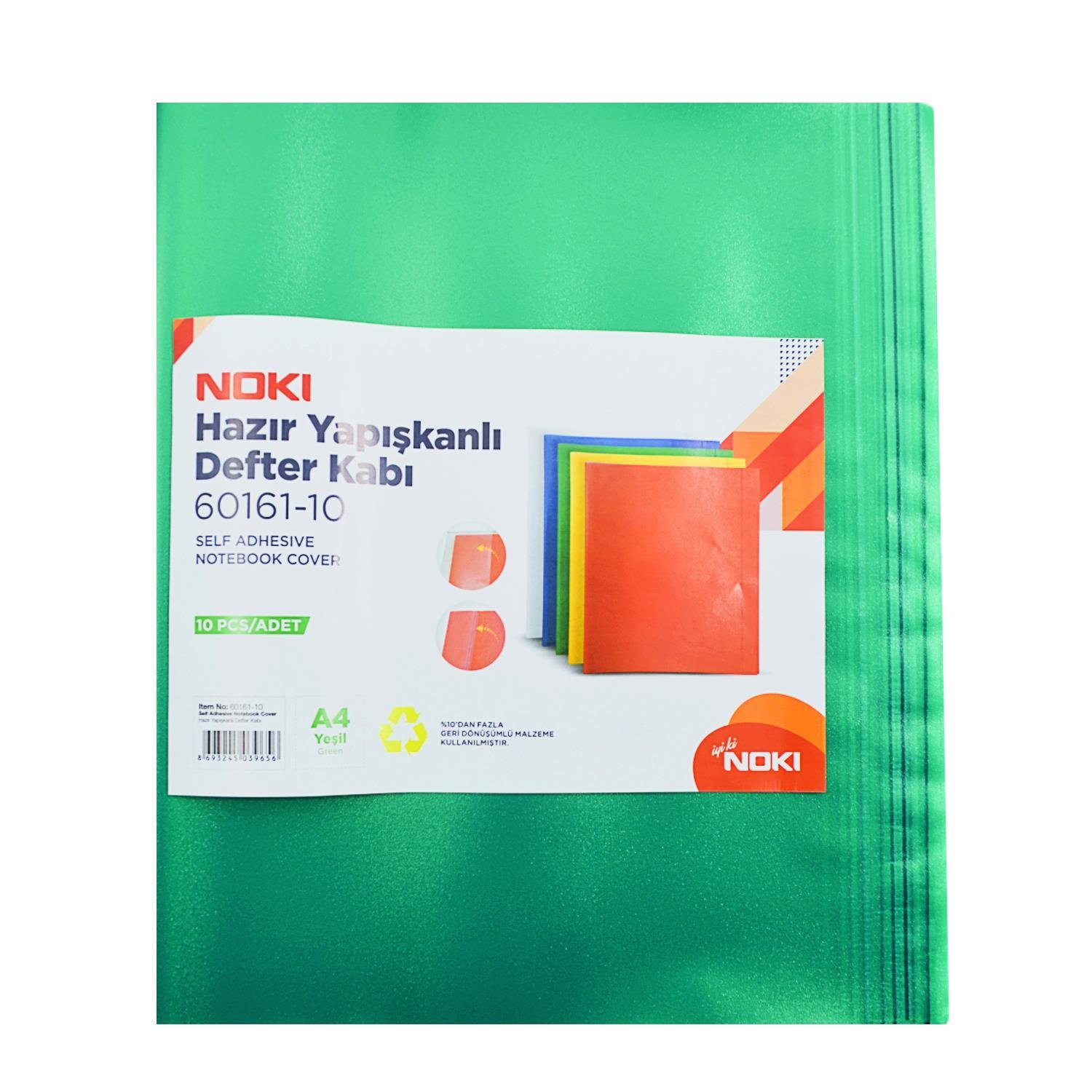 NokiNoki Hazır Yapışkanlı Defter Kabı A4 10lu Yeşil 60161-10