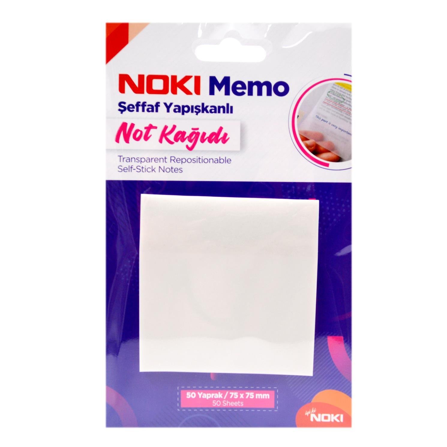 NokiNoki Memo 75x75 Şeffaf Yapışkanlı Not Kağıdı 50 Yaprak (12300)