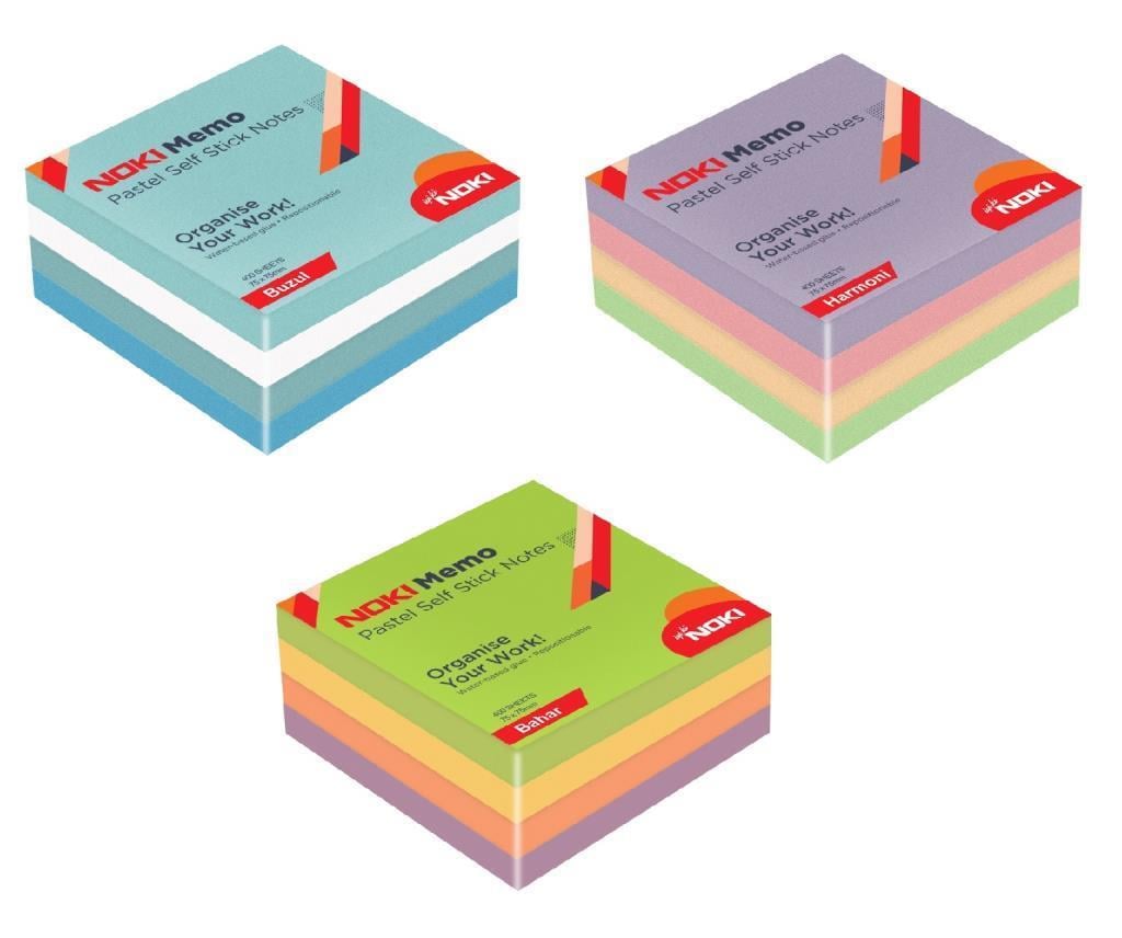 NokiNoki Memo Stick 75x75 mm 400 Yaprak Pastel Yapışkanlı Not Kağıdı