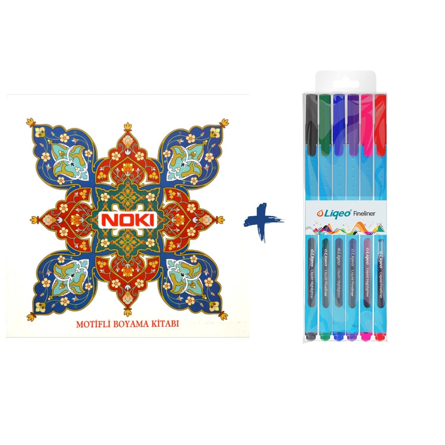 NokiNoki Motifli Boyama Kitabı Ve 6 Lı Liqeo Fineliner Mandala Seti 