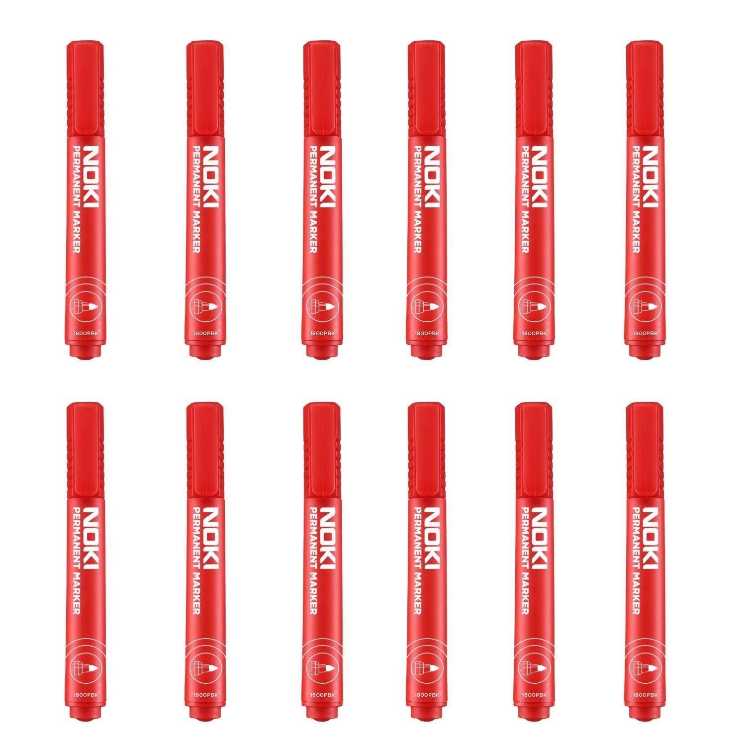 NokiNoki Permanent Markör Yuvarlak Uçlu Koli Kalemi Kırmızı 12 Adet