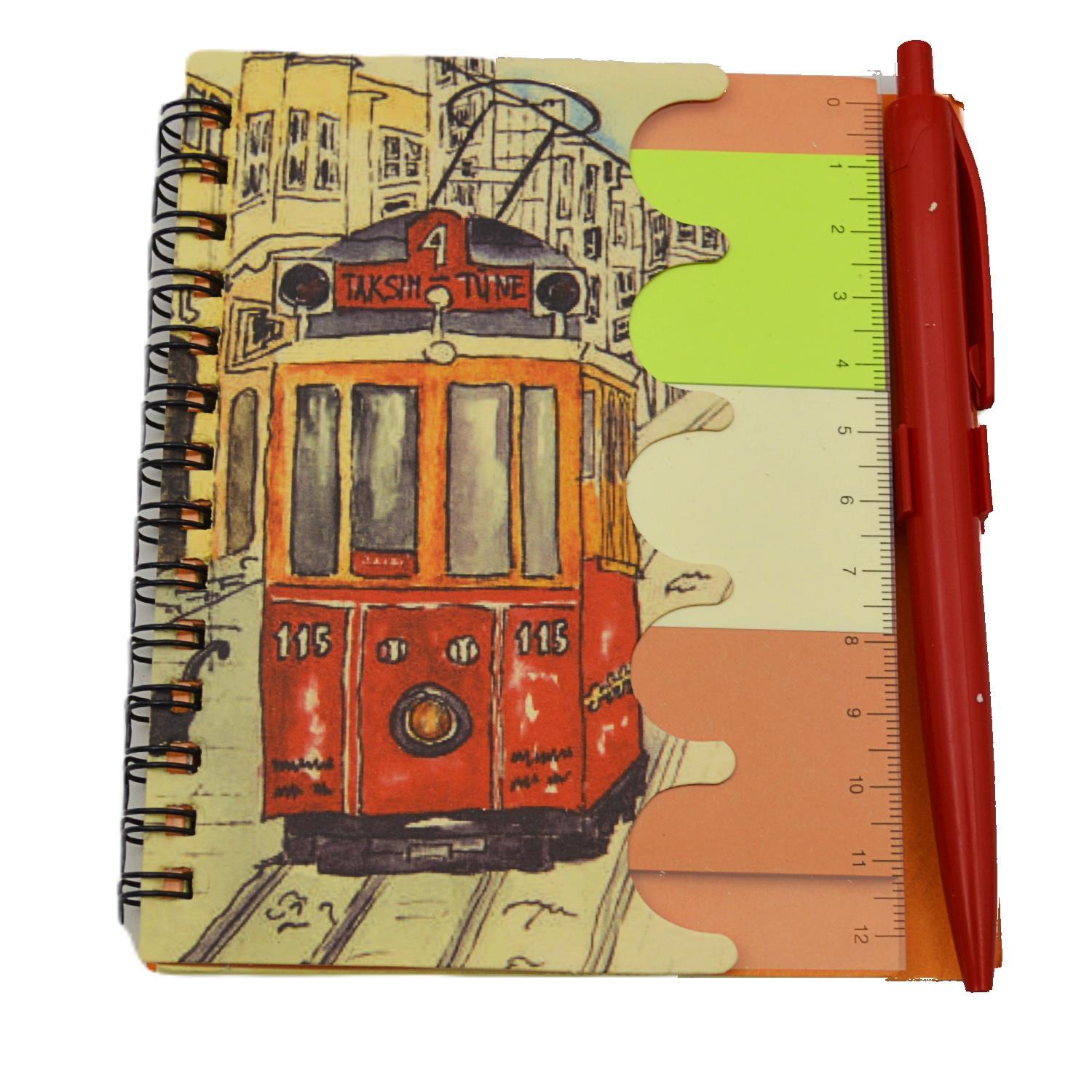 NOTYAZNotYaz 12x10 60 Yaprak Kalemli-Cetvelli Not Defteri Bloknot İstanbul Motifleri Çizgili- Tramvay (GD-8209)