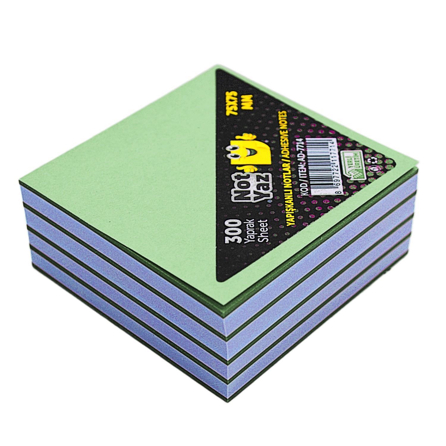 NOTYAZNotYaz 75x75  Yapışkanlı Küp Not 300 Yaprak Yeşil-Beyaz (AD-7714)