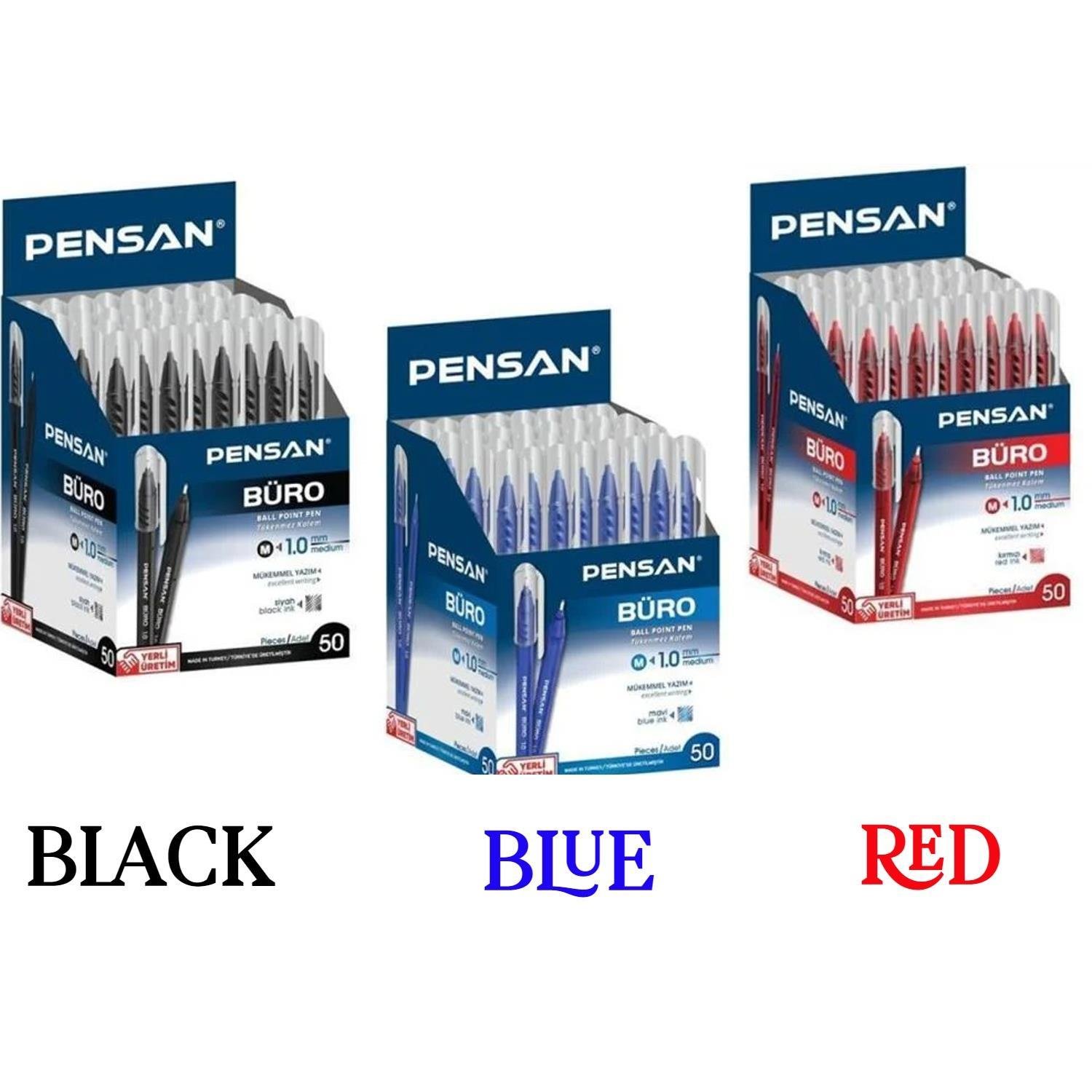 PENSANPensan Büro 50 Li Tükenmez Kalem Mavi Siyah Kırmızı Seçenekli