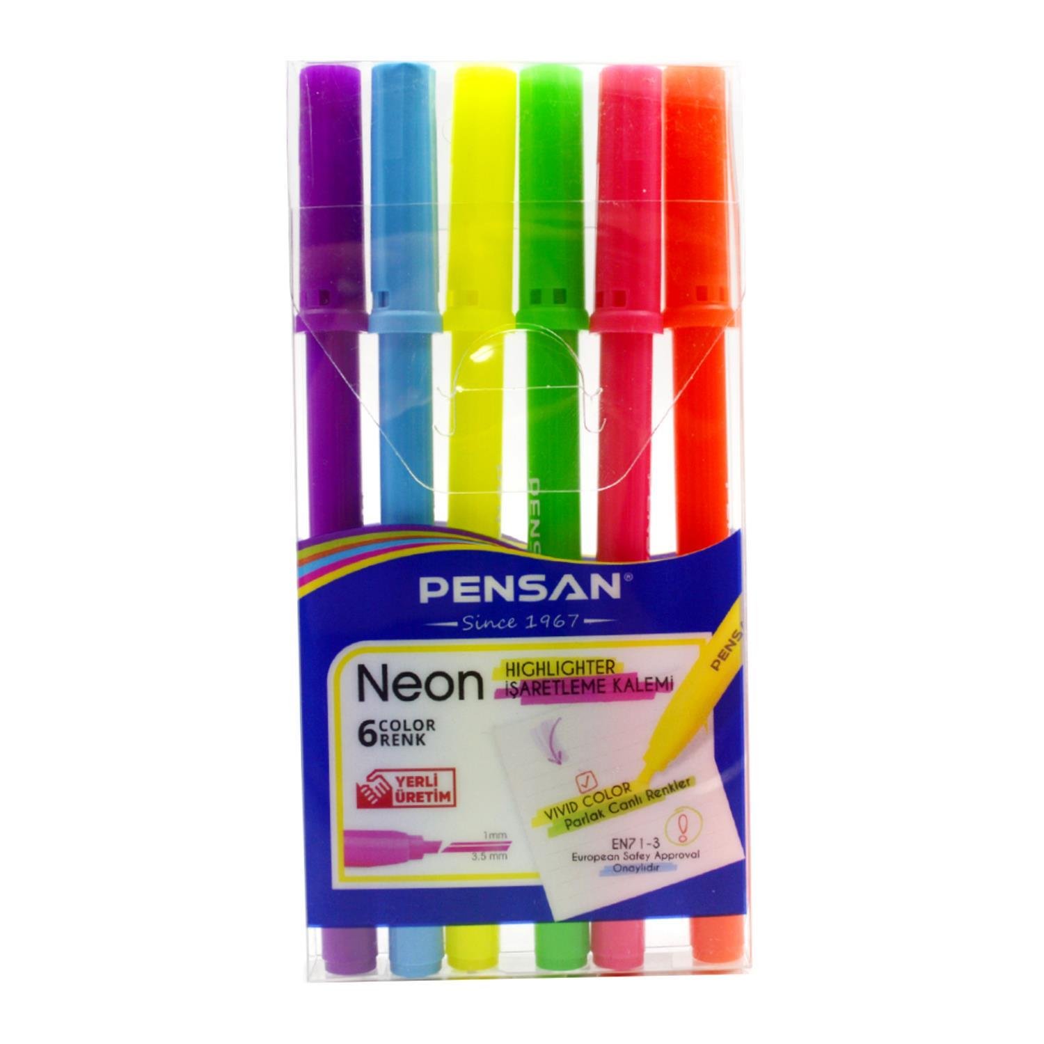 PENSANPensan Kalem Tipi Kesik Uç Neon Fosforlu Kalem 6 Renk Blister (99095)