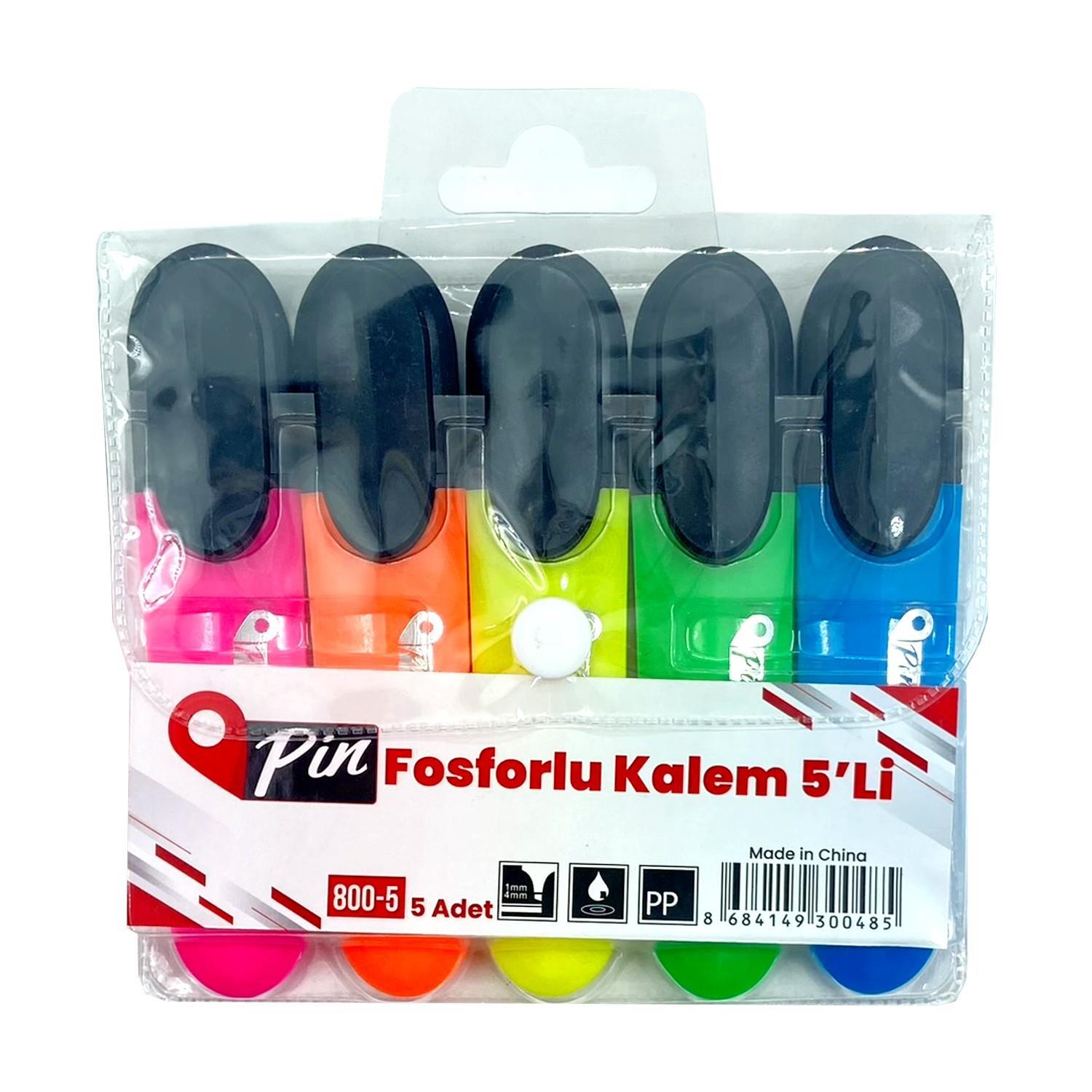 PinPin Fosforlu 800 Canlı Renkler 5 Kalem Renk Set Blisterli 