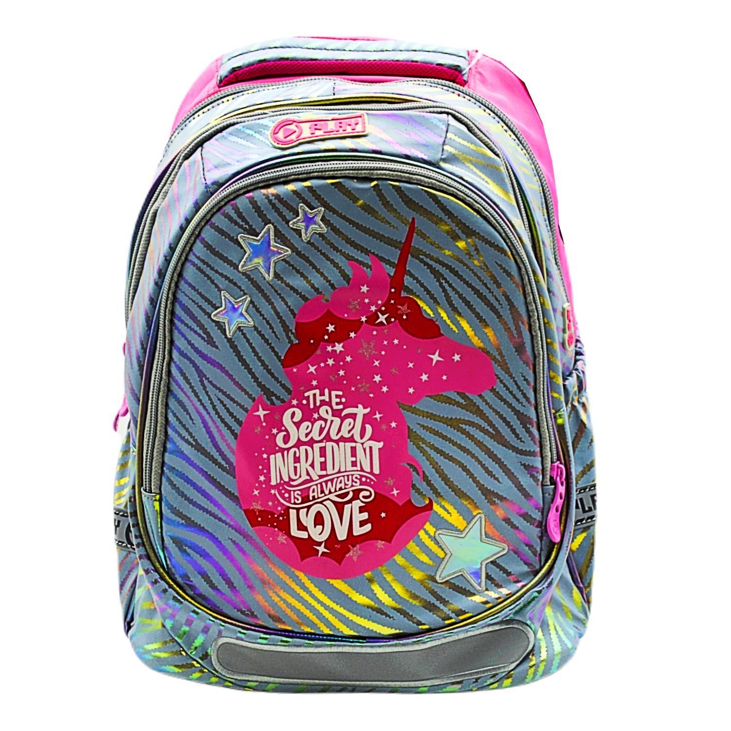 PlayPlay Maxx Unicorn 3 Bölmeli Okul Sırt Çantası Gri (161640)