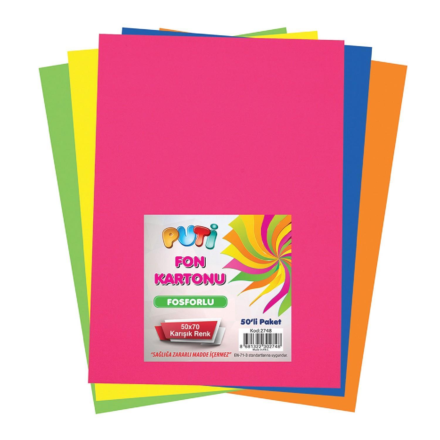PutiPuti 50x70 Fosforlu Fon Kartonu 50 Li 6 Renk 50 li (KOD : 2748)