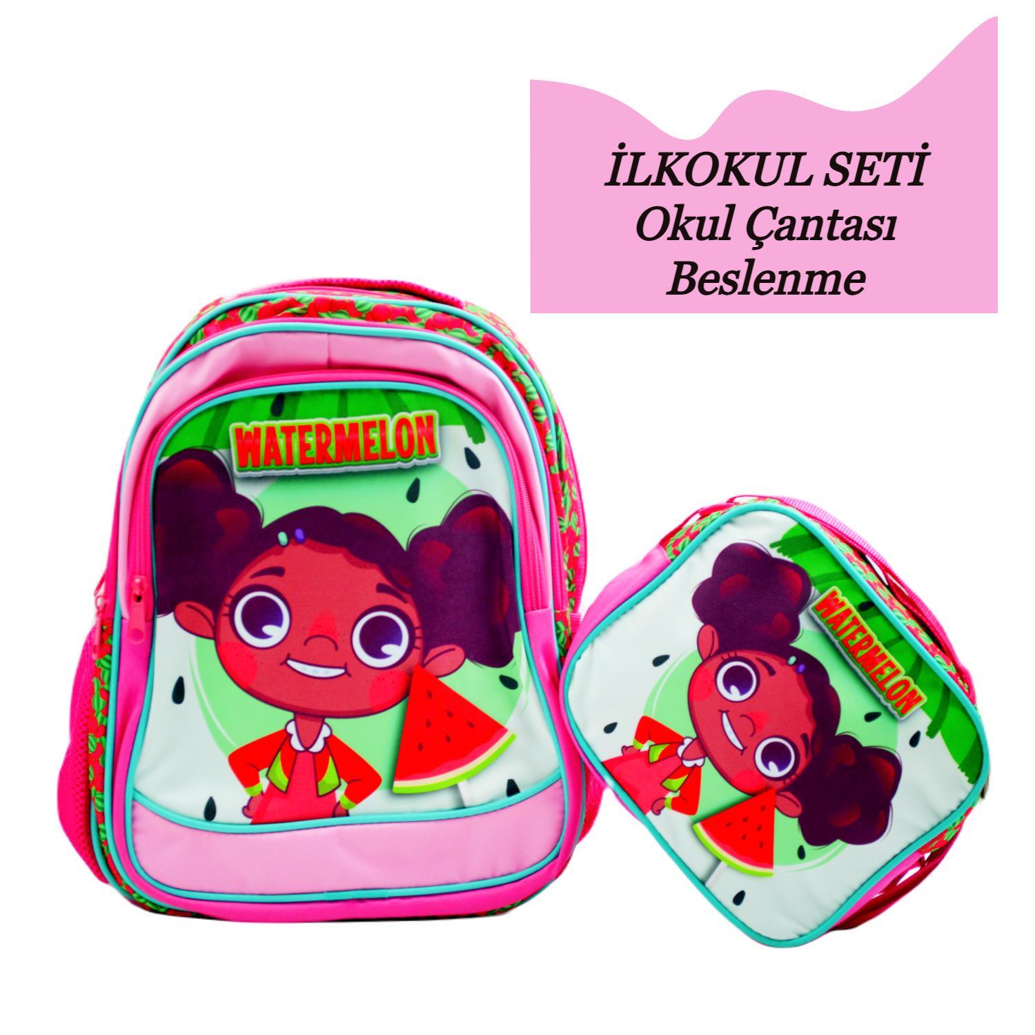 SentorSentor 3 Bölmeli İlkokul Okul Sırt Çantası Ve Beslenme Çantası Watermelon Pembe