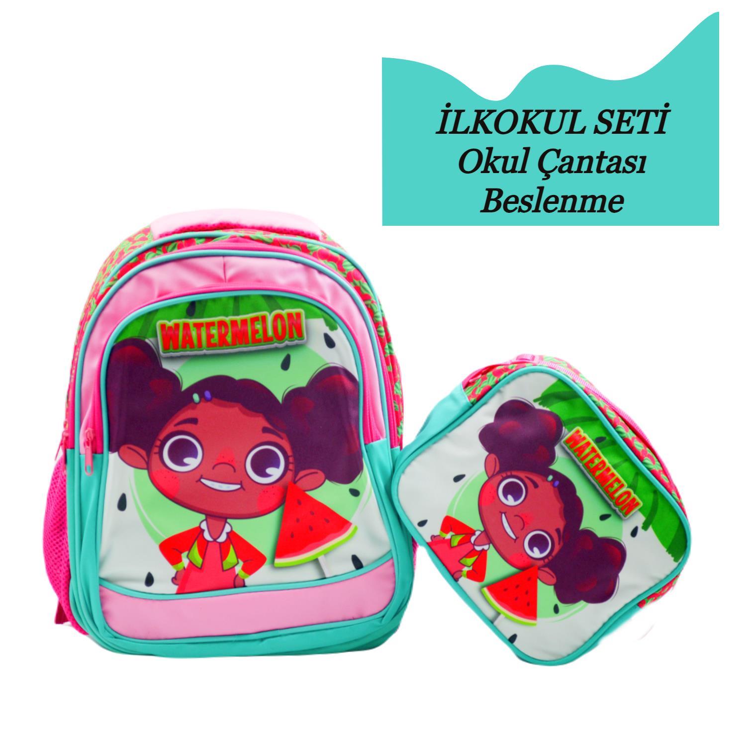 SentorSentor 3 Bölmeli İlkokul Okul Sırt Çantası Ve Beslenme Çantası Watermelon Yeşil