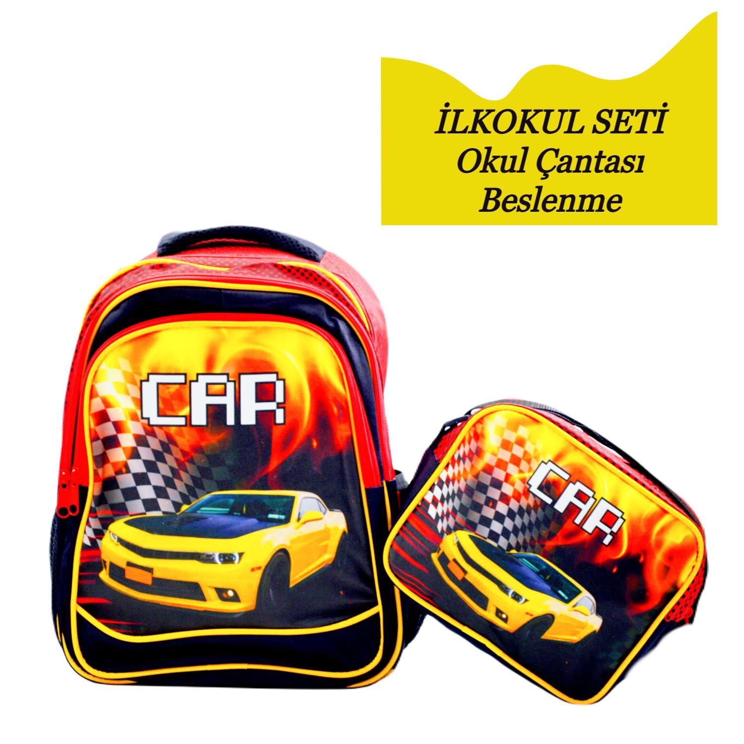 SentorSentor 3 Bölmeli İlkokul Okul Sırt Çantası Ve Beslenme Çantası Car Siyah