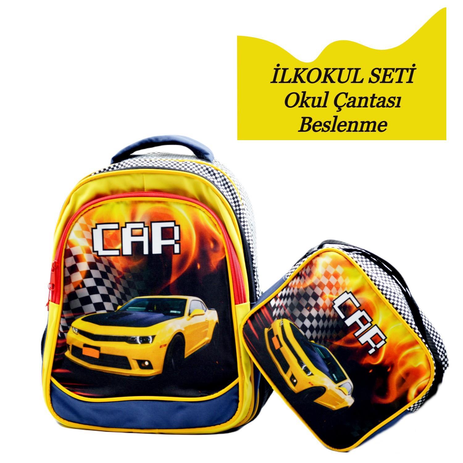 SentorSentor 3 Bölmeli İlkokul Okul Sırt Çantası Ve Beslenme Çantası Car Sarı