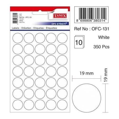 TanexTanex Ofc-131 Çıkartma Etiket 19 Mm Çaplı (Beyaz 350 Li - Renkliler 175 Li Paket)