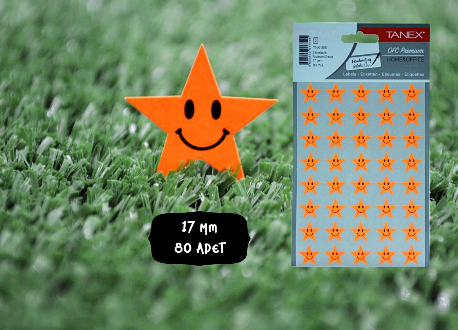 TanexTanex TNX-305 Flo Yıldız Turuncu Gülen  Etiketi 17 Mm 80 Adet