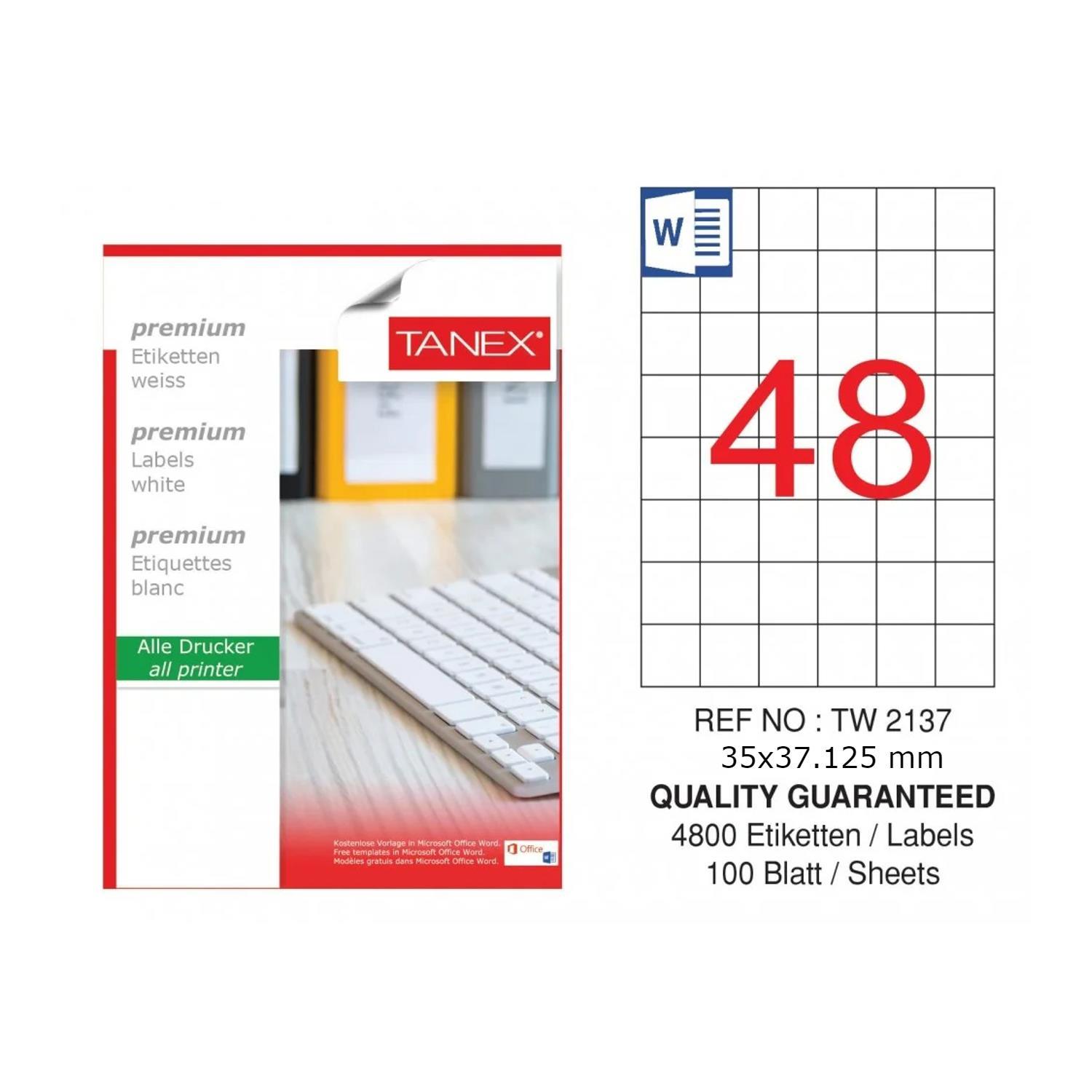TanexTanex TW-2137 Beyaz Laser Etiket 35x37.125 mm 100 Adet