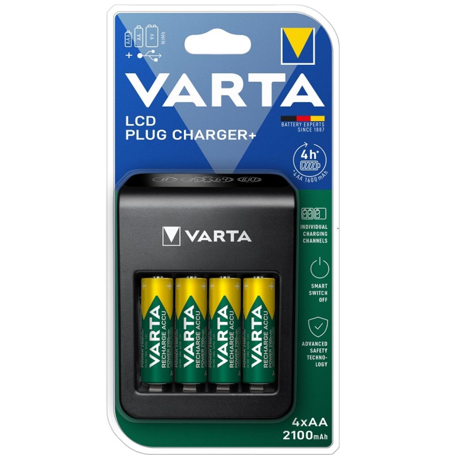 VartaVarta LCD Plug Charger Plus Şarj Cihazı + 4 x 2100 Mah AA Şarjlı Pil