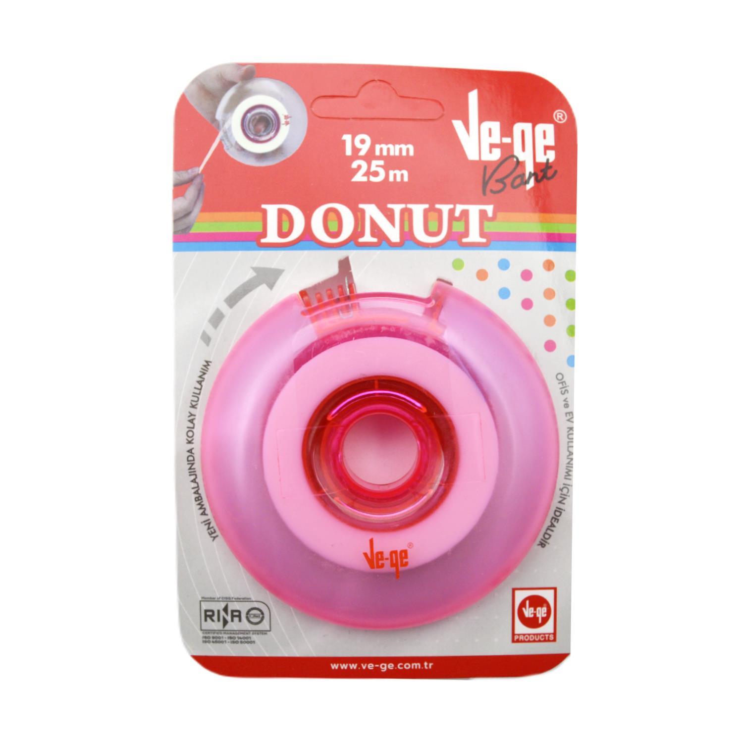 VE-GEVege Donut Soft Görünmez Bant 19x25 m Bant Kesme Makineli Pembe