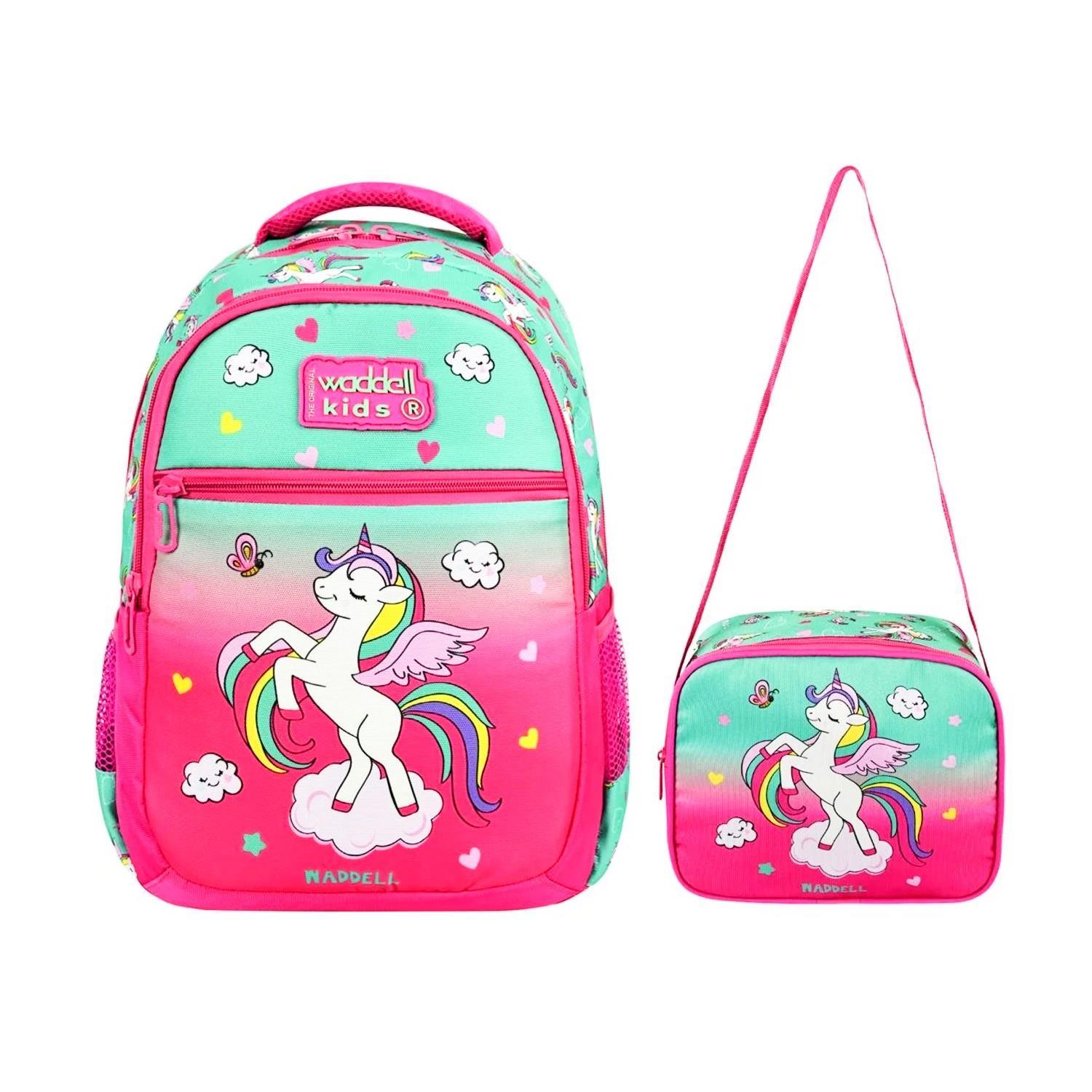 WaddellWaddell 3 Bölmeli İlkokul Çantası ve Beslenme Çantası Unicorn Su Yeşili-Pembe 24301