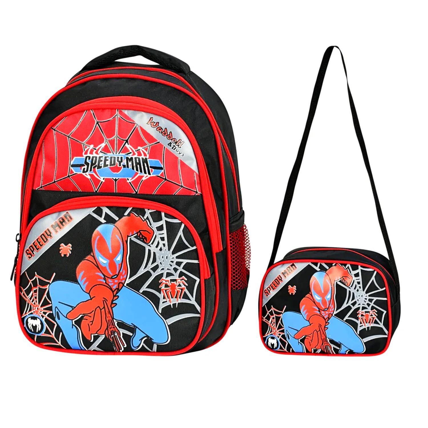 WaddellWaddell 3 Bölmeli İlkokul Çantası ve Beslenme Çantası Örümcek Kırmızı-Siyah 5013