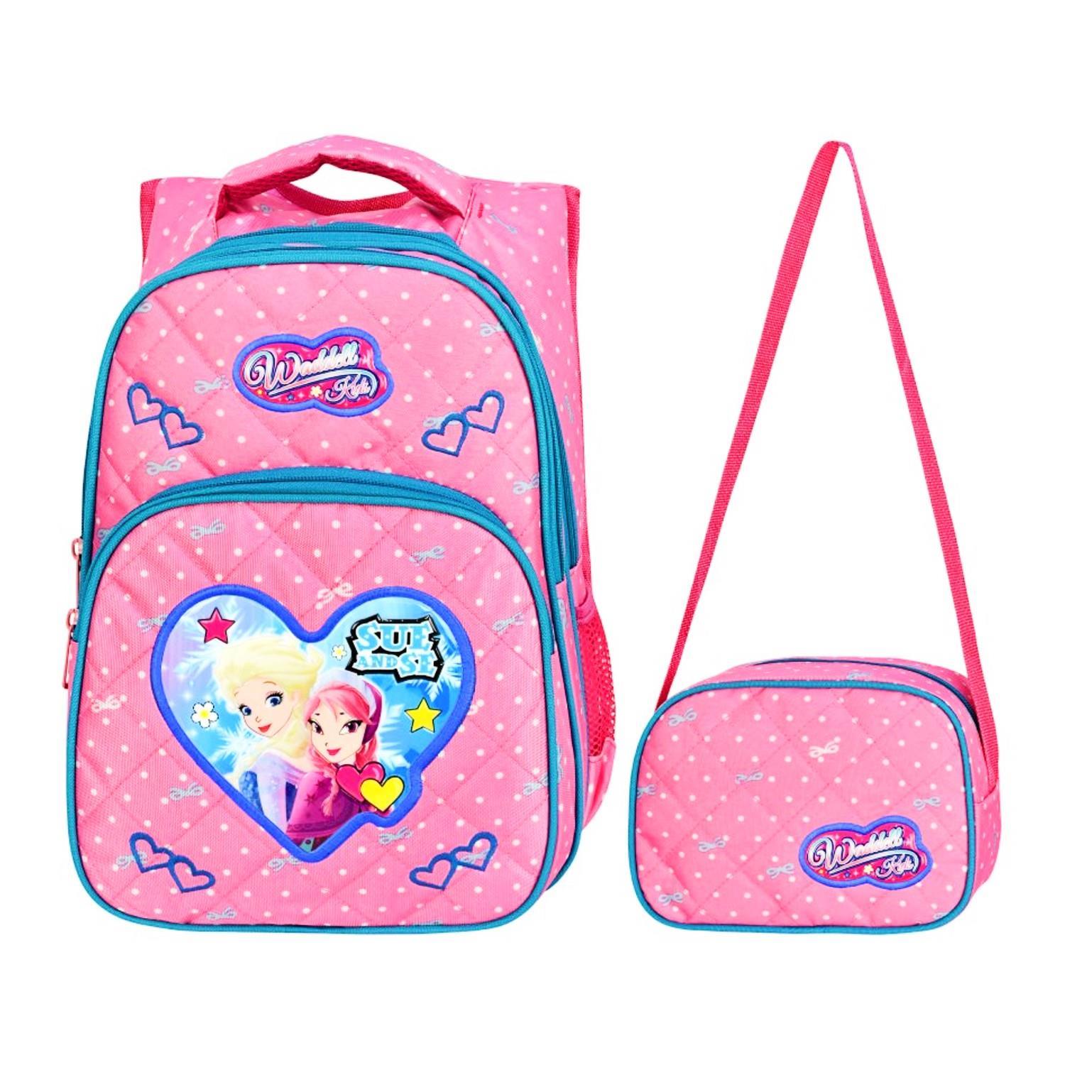 WaddellWaddell 3 Bölmeli İlkokul Çantası ve Beslenme Çantası Sue and Se Kalp Benekli Pembe 5001