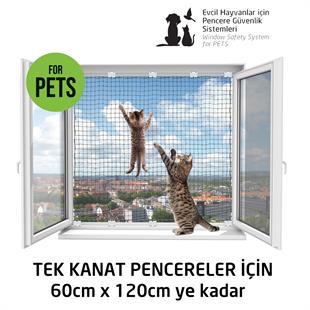 Kediler için Pencere Güvenlik Ağı, Kedi Filesi Sistemi – TEK KANAT KUTU 60 x 120 Cm