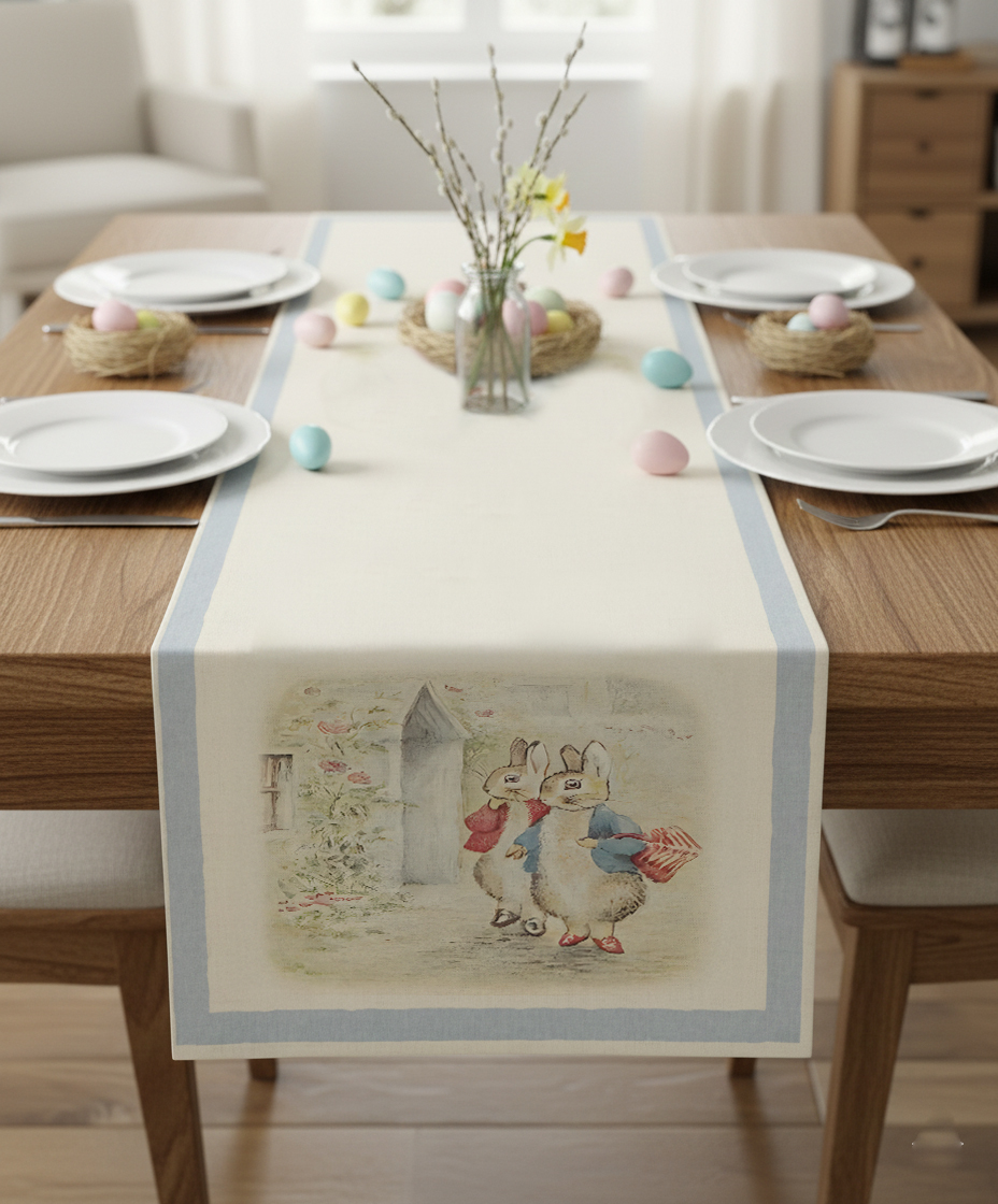 Easter Tavşanlar Pamuklu Masa Runner 0102– 50x150 cmMarkaev