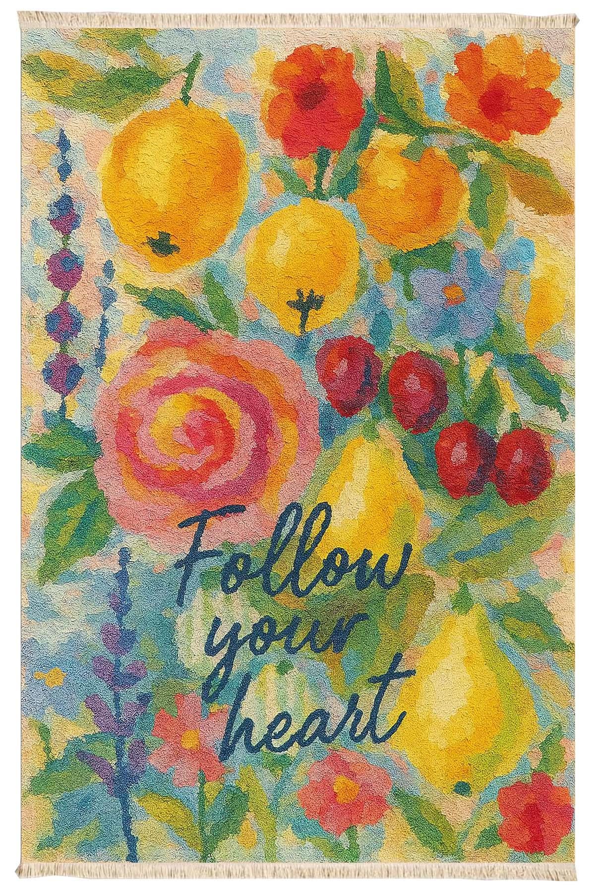 Follow Your Heart Tropikal Temalı Baskılı Dokuma Taban HalıMarkaev