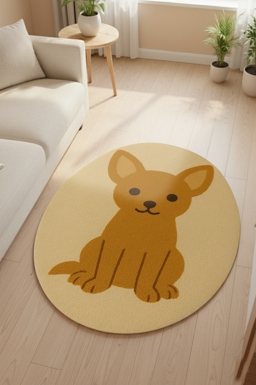 Hardal Köpek Desenli Oval Dokuma Taban Halı 436 YNGMarkaev