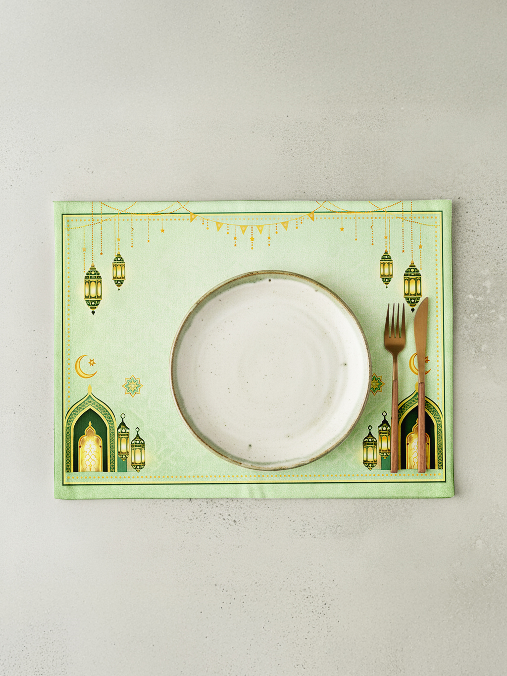 Pastel Green Ramadan Kareem Pamuklu 4'lü Amerikan Servis TakımıMarkaev