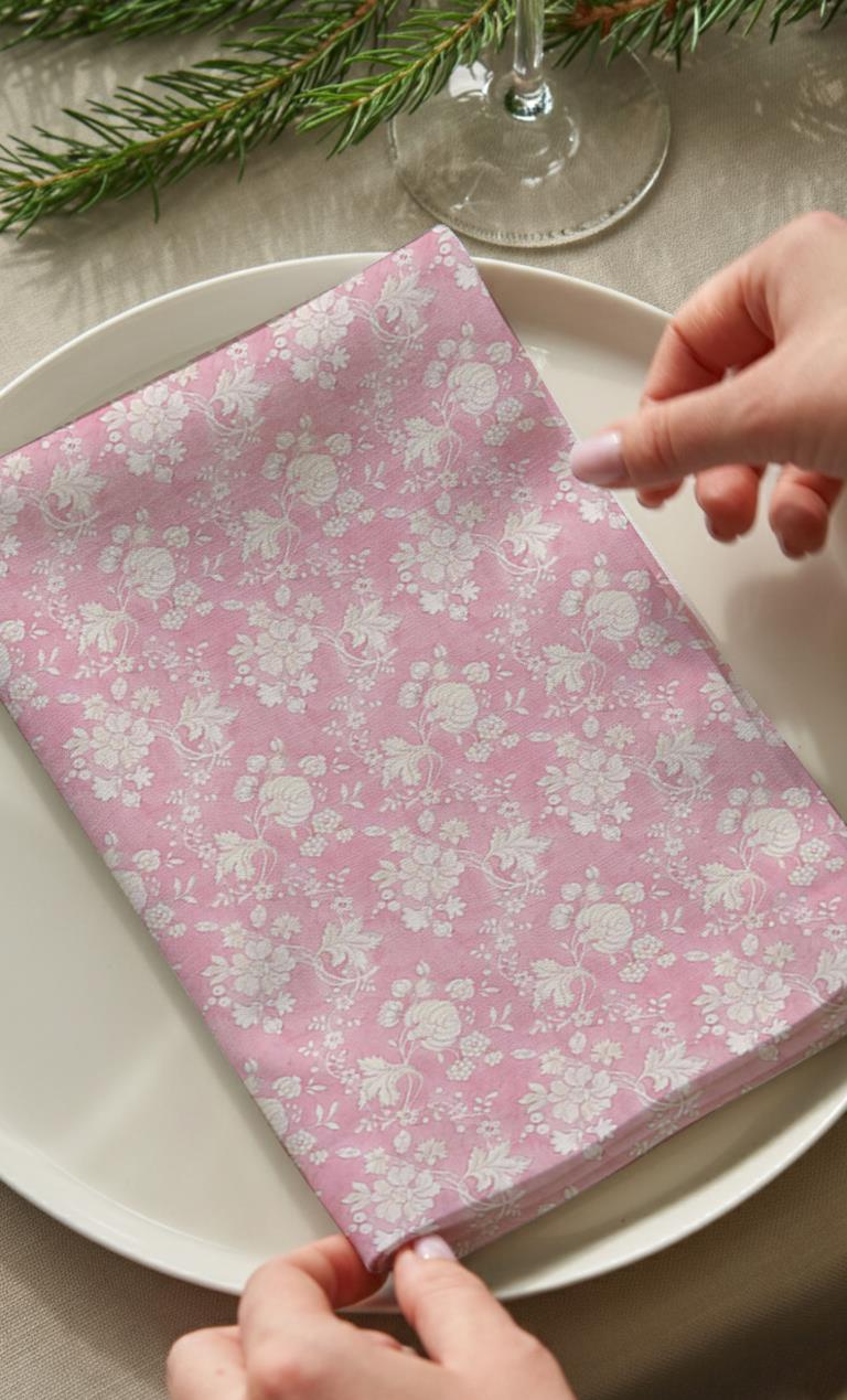 Pembe Botanica Nostalji Pamuklu 4'lü Peçete TakımıMarkaev