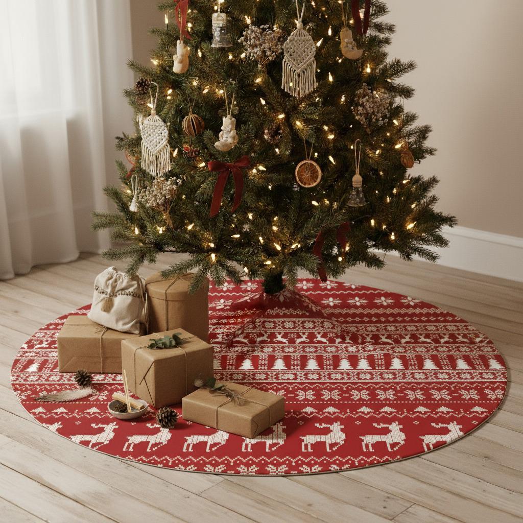 Yılbaşı Temalı Yuvarlak Bağlamalı Yılbaşı Ağacı Eteği Ağaç Örtüsü 103Markaev