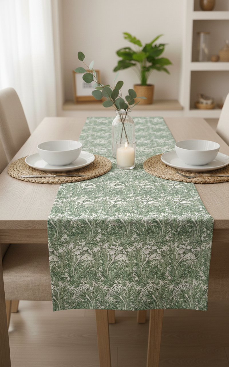 Zümrüt Bahçe Pamuklu Masa Runner 0045– 50x150 cmMarkaev