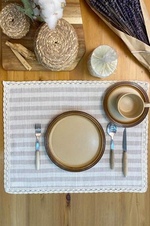 Bej Stripe Amerikan Servis Dantelli SuplaMarkaev