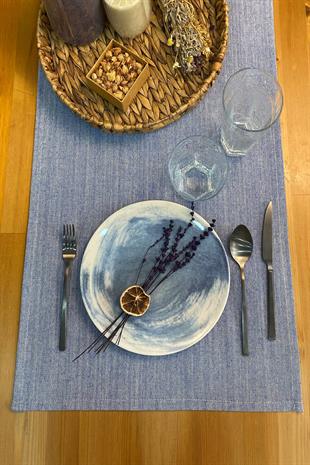 Düz Runner Mavi Masa ÖrtüsüMarkaev