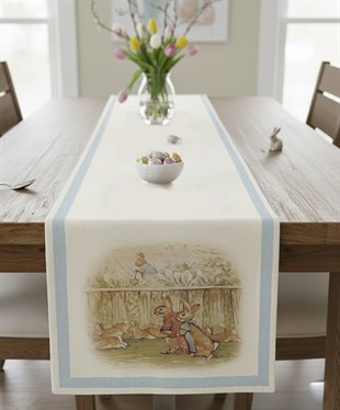 Easter Çiftçi Tavşan Pamuklu Masa Runner 0100– 50x150 cm
