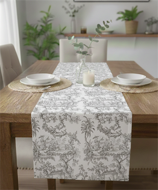 Gri Zarafet Pamuklu Masa Runner 0081– 50x150 cm