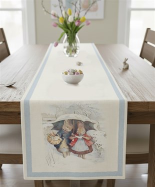 Kış Tavşanları Pamuklu Masa Runner 0099– 50x150 cm