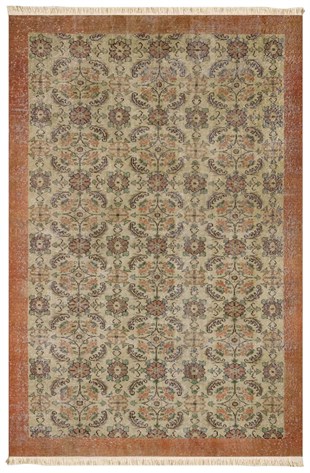 Vintage Desenli Bej Etnik Kilim Dokuma Taban Halı 321 YNG