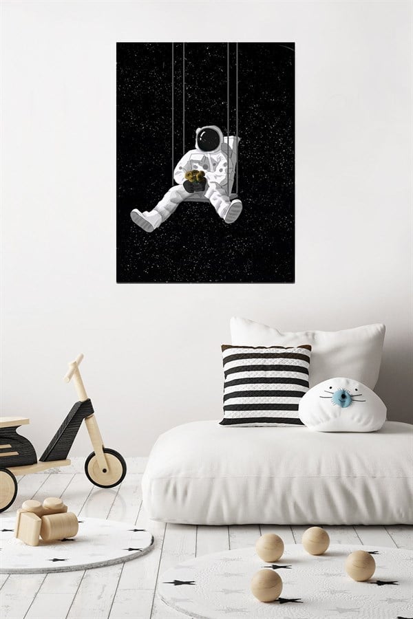 056 Siyah Beyaz Astronot Kanvas Çocuk Tablo {MARKA MODELLERİ} {MARKA EN UCUZ}