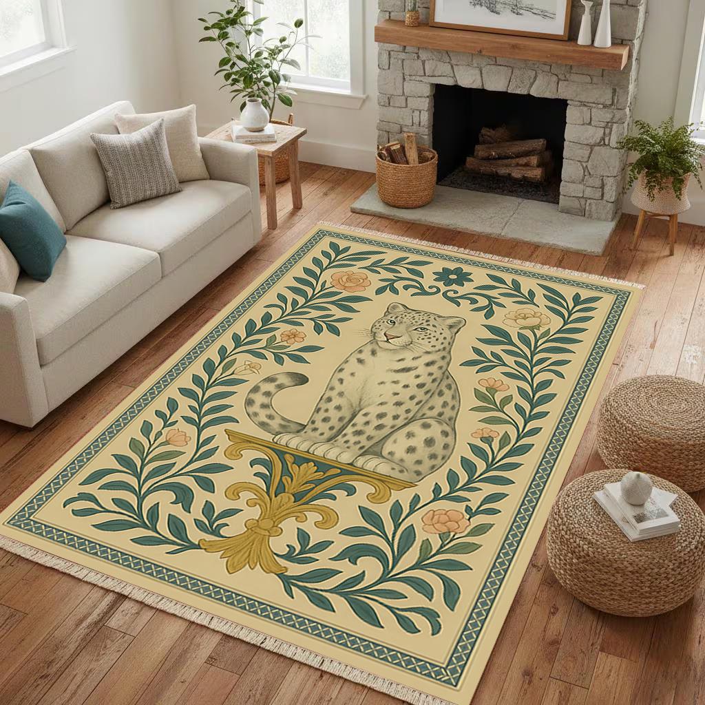 Antik Leopar Vintage Dokuma Taban Halı 373 YNGMarkaev