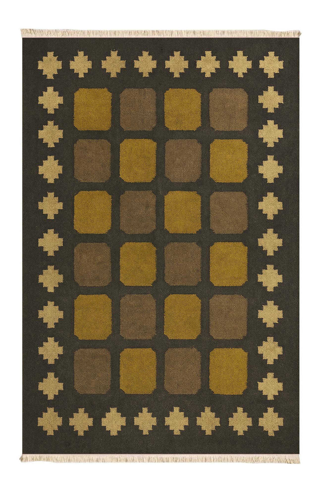 Antrasit Geometri Dokuma Taban Halı 468 YNGMarkaev