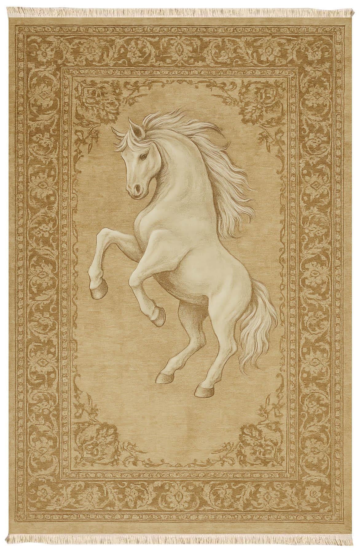 At Figürlü Vintage Bej Desenli Halı Etnik Kilim Dokuma Taban Halı 329 YNGMarkaev