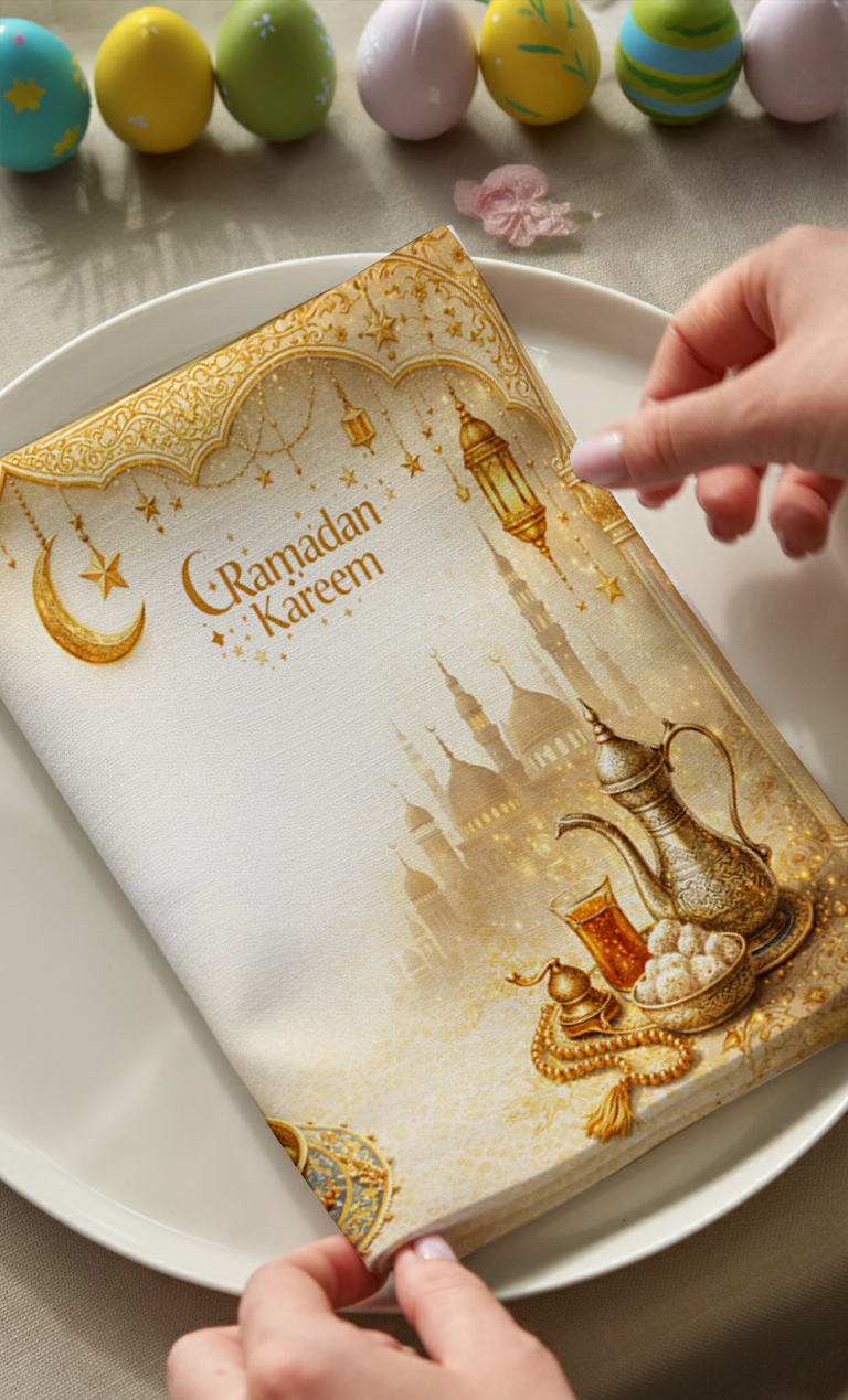 Bej Ramadan Kareem Pamuklu 4'lü Peçete TakımıMarkaev