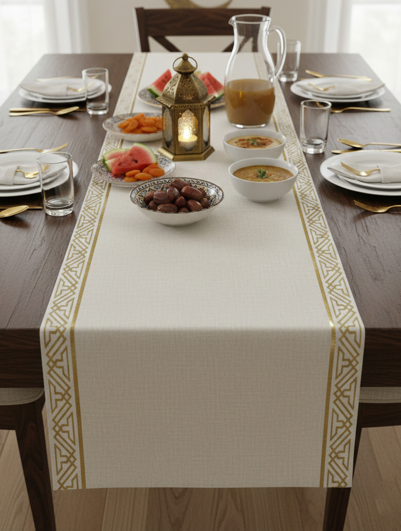 Bej Ramadan Pamuklu Masa Runner 0116– 50x150 cmMarkaev