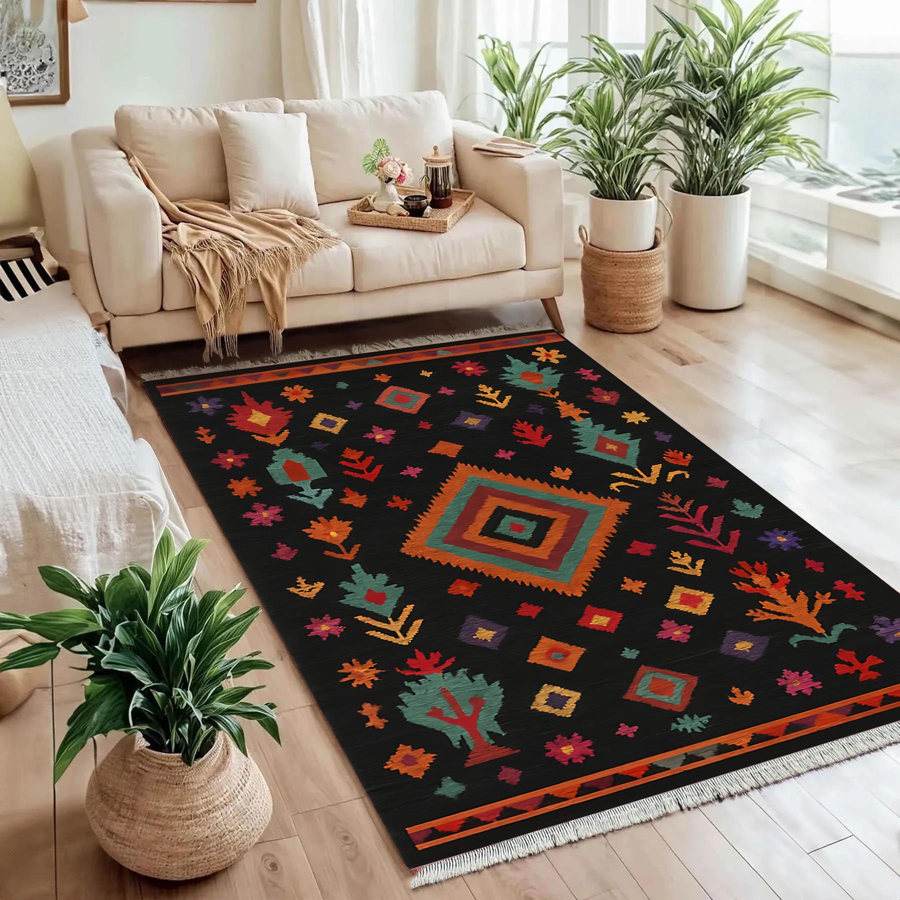 Bohem Motifli Vintage Dokuma Taban Halı 378 YNGMarkaev